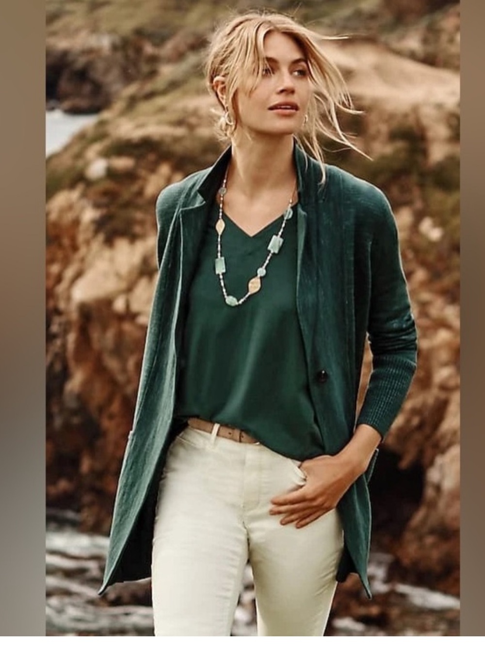 J. Jill Elegant Forest Green Open-Front Cotton Cardigan Travel Friendly